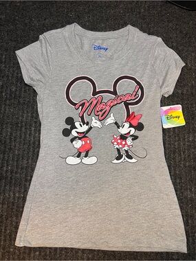 Disney Mickey Minnie Mouse Magical Graphic T Shirt Womens Medium Gray NWT